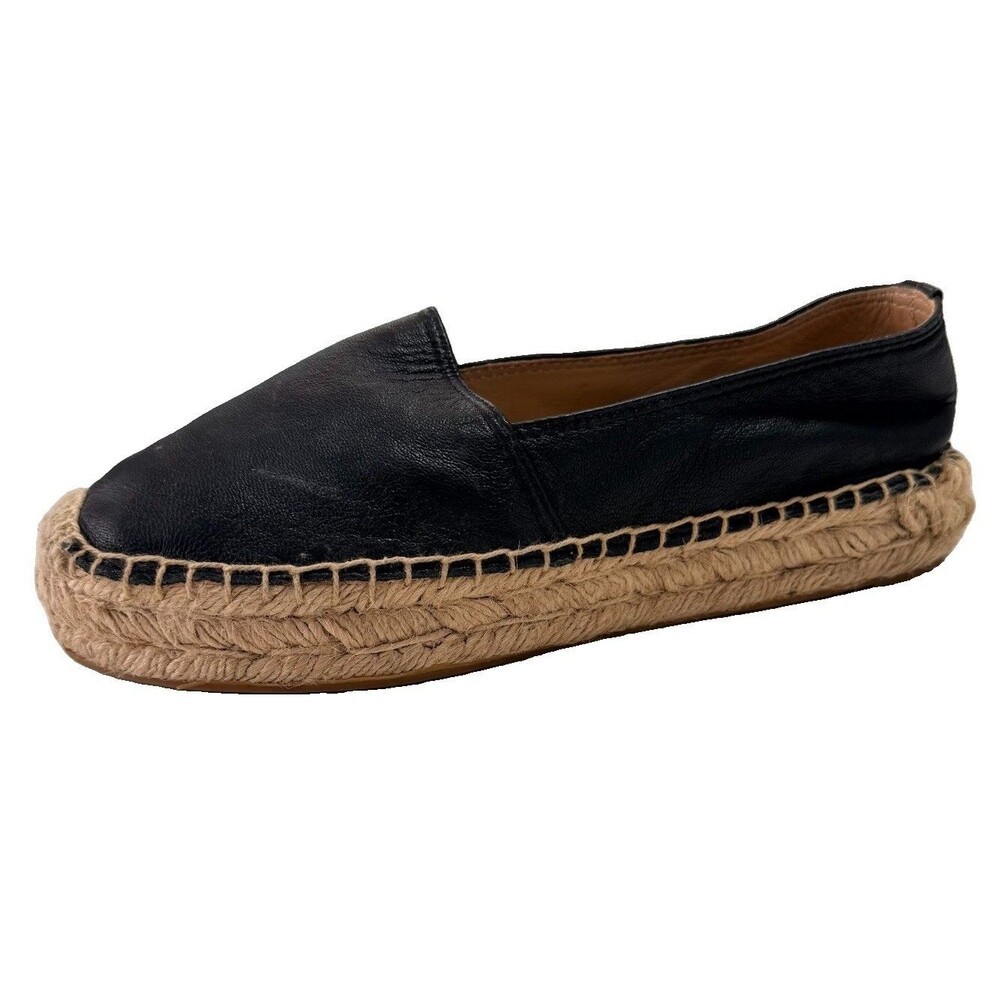 Lauren Ralph Polo Shoes Size 7 Joanne Women's Black Nappa Leather Espadrilles